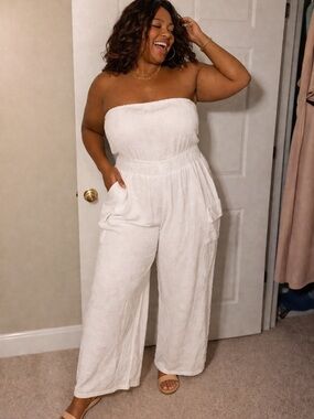 Marshalls White Strapless Wide-Leg Jumpsuit